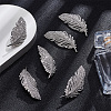 6Pcs Feather Shape Brass Rhinestone Lapel Pins for Backpack Clothes JEWB-UN0002-71A-2