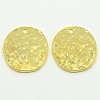 Alloy Blank Flat Round Hammered Pendants PALLOY-M031-07G-1