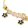 Glass Seed Beads & Stainless Steel Bangles with Black Flower for Women BJEW-JB10411-3