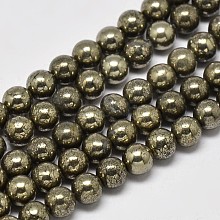 Natural Pyrite Round Beads Strands G-F197-10-8mm