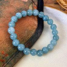 Natural Aquamarine Round Beads Stretch Bracelets for Women AP1591-1