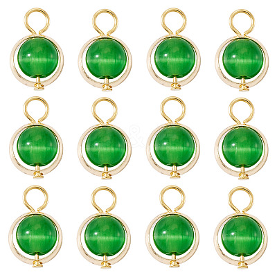 12Pcs Brass & Glass Imitation Cat Eye Round Charms PALLOY-TAC0237-03-1
