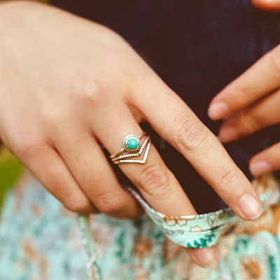 Alloy and Synthetic Turquoise Finger Rings FS-WG19095-04-1
