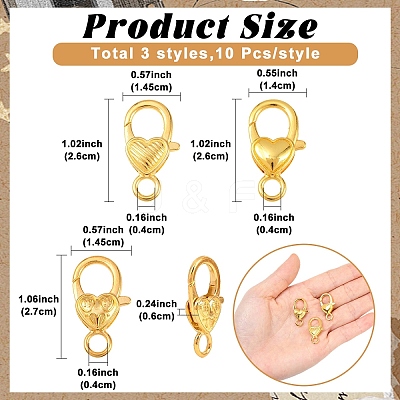 30Pcs 3 Styles Zinc Alloy Lobster Claw Clasps FIND-YW0017-94-1