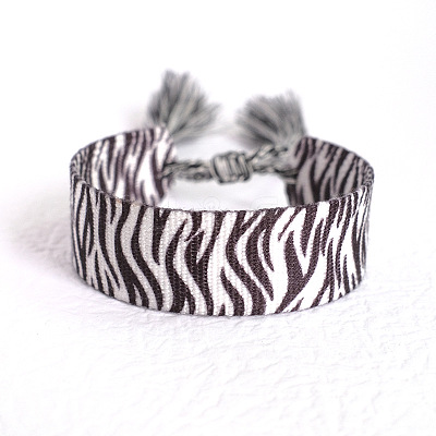 Zebra-stripe Pattern Polyester Cord Adjustable Bracelets LS-BJEW-B127-01A-1