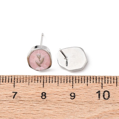 Brass Enamel Oval Stud Earrings EJEW-I322-04P-1