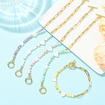 Dyed Natural Freshwater Shell Beads Link Bracelets BJEW-JB13682-1