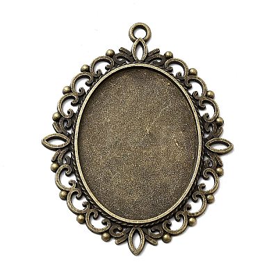 Tibetan Style Alloy Oval Pendant Cabochon Settings TIBEP-S231-01AB-NR-1