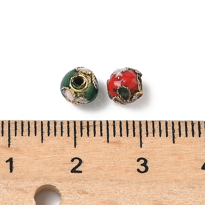 Vintage Handmade Round with Flower Pattern Cloisonne Beads CLB-XCP0001-02-1