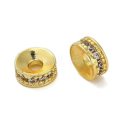 Flat Round Brass Micro Pave Clear Cubic Zirconia Beads KK-A276-08G-1