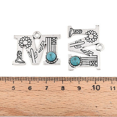 Synthetic Turquoise & Alloy Pendants PALLOY-H146-01AS-M-1