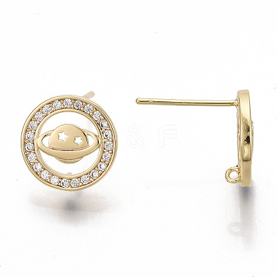Brass Micro Pave Cubic Zirconia Stud Earring Findings KK-S356-058-NF-1