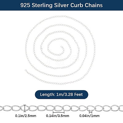 1M Rhodium Plated 925 Sterling Silver Curb Chains STER-BBC0007-95-1