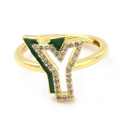Mixed Color Enamel Initial Letter Adjustable Ring with Clear Cubic Zirconia RJEW-P045-01G-Y-1