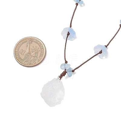 Raw Rough Natural Stone Nuggets Pendant with Handmade Lampwork Flower Adjustable Waxed Polyester Cord Necklaces for Women NJEW-TA00210-03-1