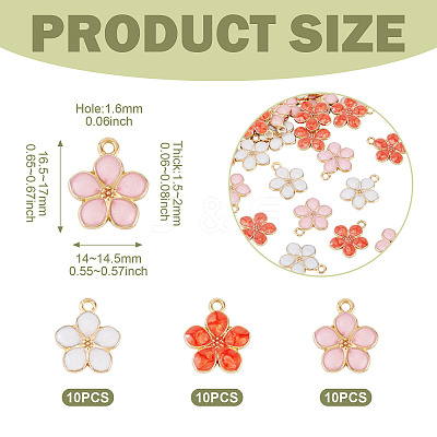30Pcs 3 Styles Light Gold Plated Alloy Enamel Pendants ENAM-TA0003-23-1