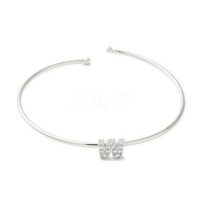 Rack Plating Brass Micro Pave Clear Cubic Zirconia Letter Open Cuff Bangles BJEW-A018-01P-W-1
