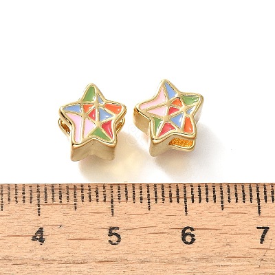 Star Rack Plating Brass Enamel Beads KK-M298-01G-1