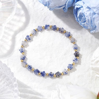 Natural Blue Spot Jasper Beads Stretch Bracelets for Women BJEW-JB11768-04-1