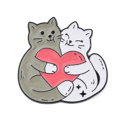 Cute Animal Hug with Heart Enamel Pins PALLOY-D361-01EB-02-1