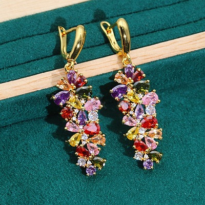 Leaf Brass Cubic Zirconia Pendant Necklaces & Hoop Earrings & Rings Sets FS-WGD46EA-05-1