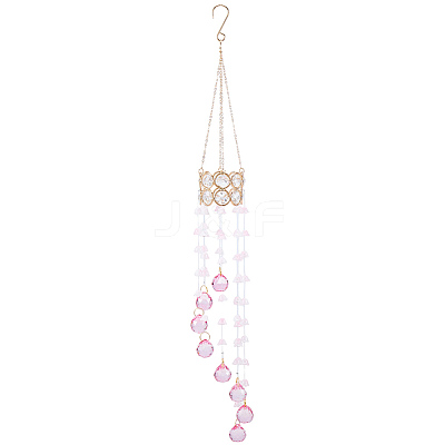 Flower Round Glass Beads Tassel Hanging Suncatchers for Window Garden Outdoor Decoration HJEW-WH20020-007B-1