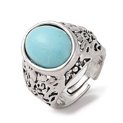 Oval Synthetic Turquoise Cuff Rings RJEW-B107-12AS-01-1