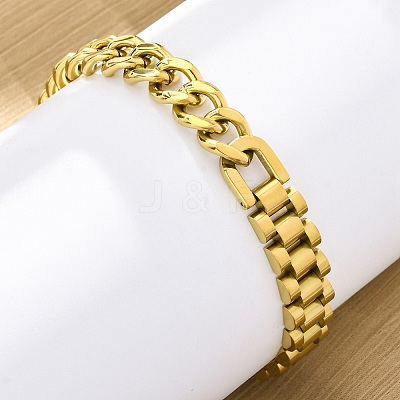 304 Stainless Steel Cuban Link & Panther chain Bracelets for Women Men BJEW-R018-11G-1