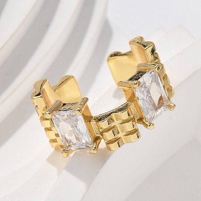 Brass Micro Pave Clear Cubic Zirconia Cuff Finger Rings RJEW-C120-07G-1