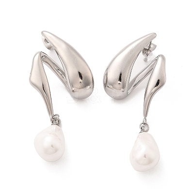 304 Stainless Steel Shell Pearl Stud Earrings for Women EJEW-U051-07P-1