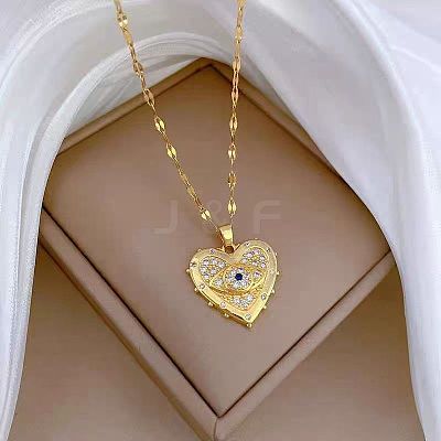 Heart with Eye Pattern 304 Stainless Steel Micro Pave Cubic Zirconia Pendant Necklace & Hoop Earrings Sets FS-WGB58AC-03-1