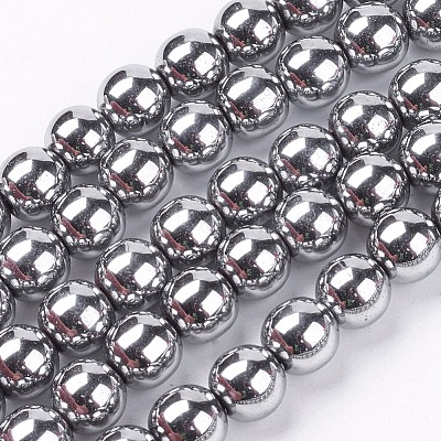 Non-magnetic Synthetic Hematite Beads Strands G-S096-8mm-3-1