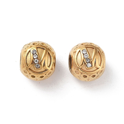 Ion Plating(IP) 304 Stainless Steel Rhinestone European Beads STAS-A092-10M-G-1
