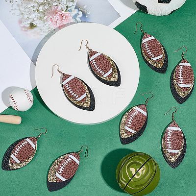 4Pair Rugby Leather with 304 Stainless Steel Dangle Earring EJEW-CL00002-1