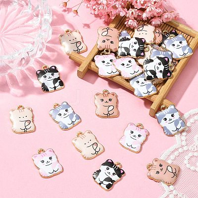 30Pcs 5 Style Printed Alloy Pendants ENAM-CJ0005-51-1