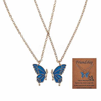 2Pcs Matching Butterfly Pendant Necklaces Set JN1033B-1-1