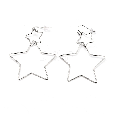 Non-Tarnish Interlock Double Open Star Dangle Earrings EJEW-C007-01P-1