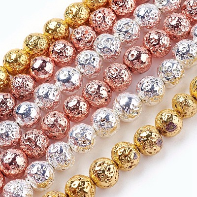 Electroplated Natural Lava Rock Bead Strands G-E429-01-8mm-1