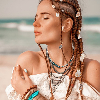 20Pcs 20 Styles Electroplate Natural Shell Braiding Hair Pendants Decoration Clips OHAR-GA00001-1