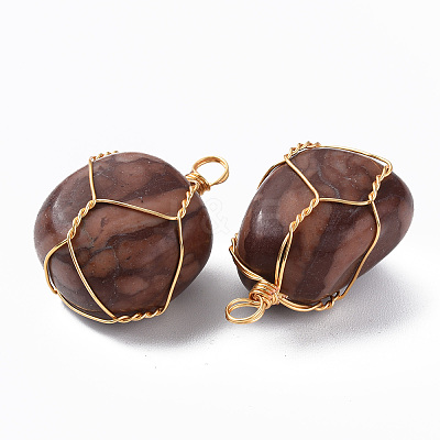 Natural Leopard Skin Jasper Pendants G-N332-50-07-1