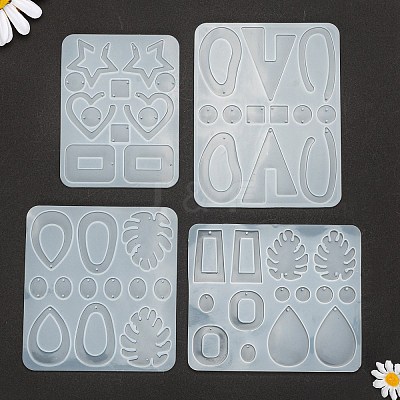 4Pcs Geometric/Teardrop/Heart Pendant & Links Silicone Molds DIY-LS0003-22-1
