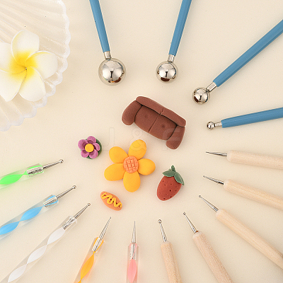 14Pcs 3 Styles Plastic & Wood Double Heads Modeling Clay Sculpting Tools Set TOOL-SP0003-22-1