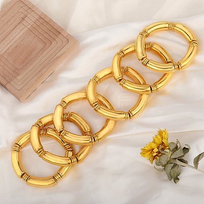 6Pcs CCB Plastic Curved Tube Beaded Stretch Bracelet Sets BJEW-SW001583-01-1