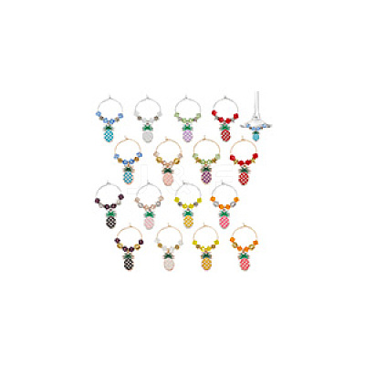 Autumn Pineapple Alloy Enamel Wine Glass Charms AJEW-GA00016-1