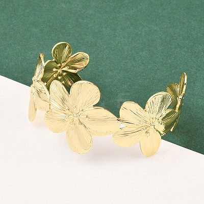 Brass Flower Cuff Bangles for Women BJEW-A090-01G-1