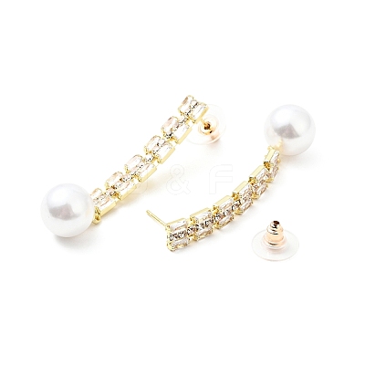 Crystal Rhinestone Dangle Stud Earrings with Imitation Pearl EJEW-C037-02A-LG-1
