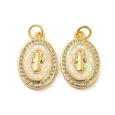 Brass Micro Pave Cubic Zirconia with Synthetic Opal Pendants KK-D096-03A-02-1