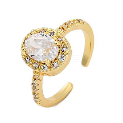 Rack Plating Brass Micro Pave Clear Cubic Zirconia Cuff Finger Rings for Women RJEW-M028-10G-1