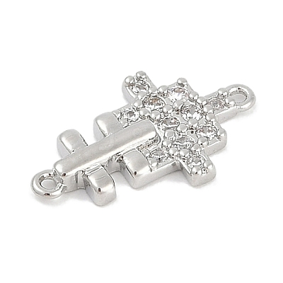 Brass Clear Cubic Zirconia Cross Connector Charms KK-Q028-33P-1