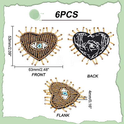 Heart with Evil Eye Cloth Patches PATC-WH0007-02-1